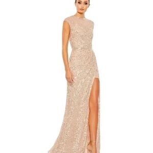 Mac Duggal Sequin Maxi Dress in Cream